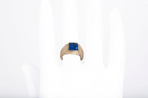 Men's 10k Yellow Gold Simulated Sapphire Pinky Ring Size 5
