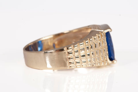 Men's 10k Yellow Gold Simulated Sapphire Pinky Ring Size 5