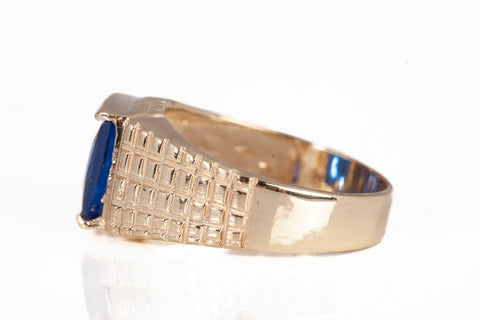Men's 10k Yellow Gold Simulated Sapphire Pinky Ring Size 5