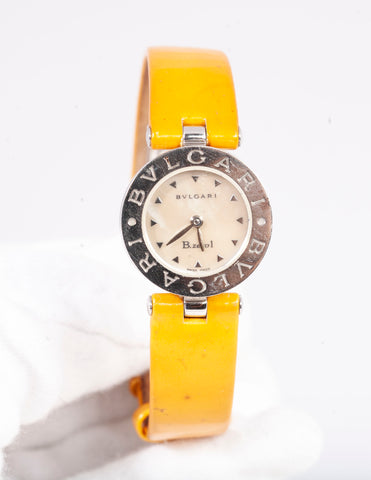 Bulgari watch with yellow strap on a white background
