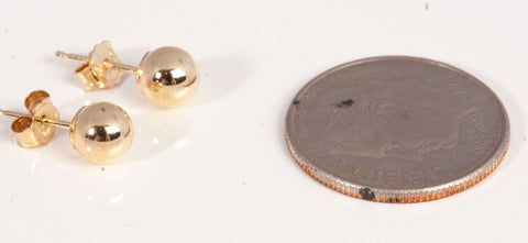 Ladies 14k Yellow Gold Dainty Ball Stud Earrings