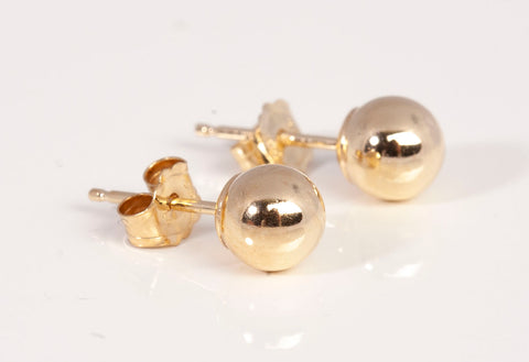 Ladies 14k Yellow Gold Dainty Ball Stud Earrings