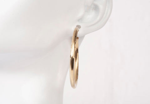 Ladies 14k Yellow Gold Diamond Cut Finish Hoop Earrings