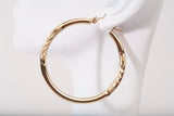 Ladies 14k Yellow Gold Diamond Cut Finish Hoop Earrings