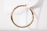 Ladies 14k Yellow Gold Diamond Cut Finish Hoop Earrings