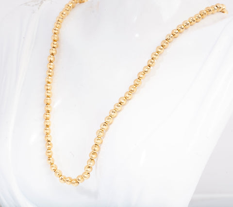 Ladies 14k Yellow Gold Diamond Cut Barrel Bead Necklace 18"