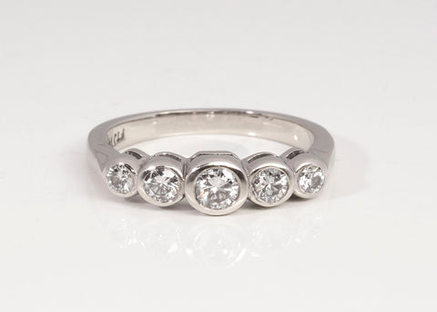 Ladies 14K White Gold Five-Stone Graduated Bezel Set Engagement Ring
