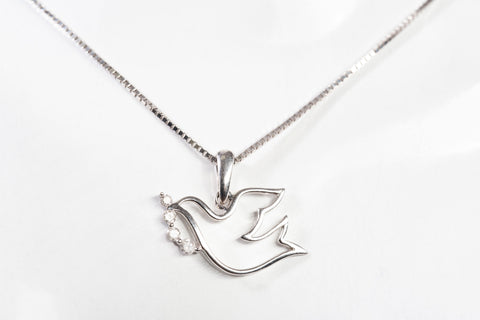 10k White Gold Dove of Peace with Diamond Accents Pendant
