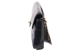 Authentic Chanel Black Lambskin Quilted Chocolate Bar Small Flap Shoulder Bag