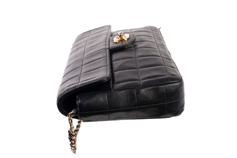 Authentic Chanel Black Lambskin Quilted Chocolate Bar Small Flap Shoulder Bag