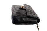 Authentic Chanel Black Lambskin Quilted Chocolate Bar Small Flap Shoulder Bag