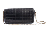 Authentic Chanel Black Lambskin Quilted Chocolate Bar Small Flap Shoulder Bag