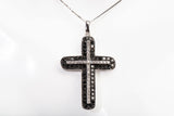 Men's 14k White Gold Pave Set Black and White Diamond Cross Pendant