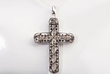 Men's 14k White Gold Pave Set Black and White Diamond Cross Pendant