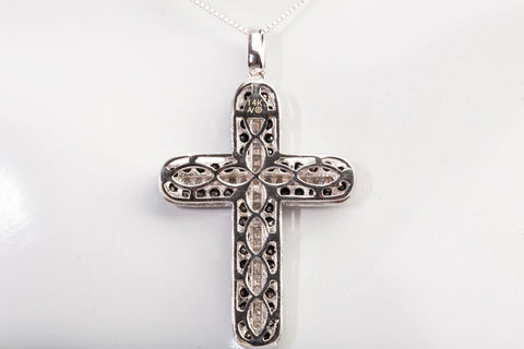 Men's 14k White Gold Pave Set Black and White Diamond Cross Pendant