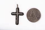 Men's 14k White Gold Pave Set Black and White Diamond Cross Pendant
