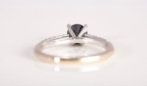 Ladies 14k White Gold Black Moissanite with Diamond Accents Ring Size 5.25"