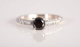 Ladies 14k White Gold Black Moissanite with Diamond Accents Ring Size 5.25"