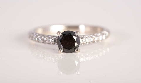 Ladies 14k White Gold Black Moissanite with Diamond Accents Ring Size 5.25"