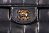 Authentic Chanel Black Lambskin Quilted Chocolate Bar Small Flap Shoulder Bag