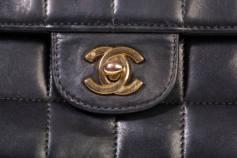 Authentic Chanel Black Lambskin Quilted Chocolate Bar Small Flap Shoulder Bag