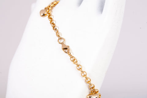 Ladies 21k Yellow Gold Heart Charm Bracelet Size 7"