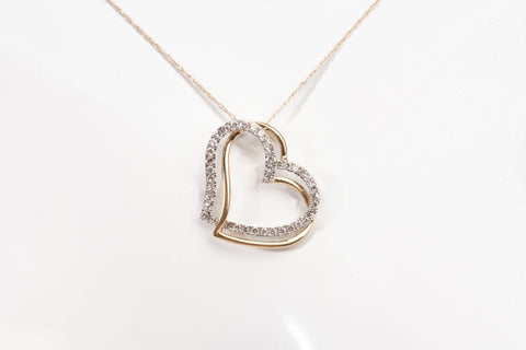 Ladies 14k Two-Tone Double Heart Diamond Pendant Necklace