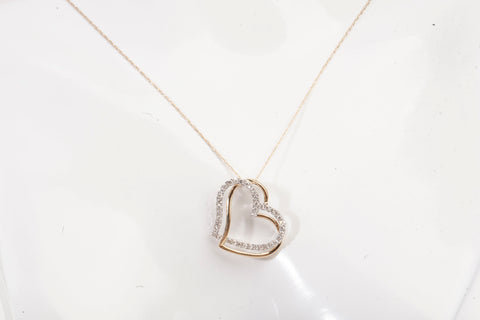 Ladies 14k Two-Tone Double Heart Diamond Pendant Necklace