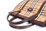 Authentic Burberry Haymarket Check Canvas and Leather Tote Bag