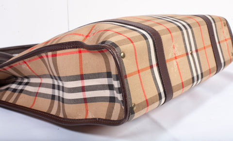 Authentic Burberry Haymarket Check Canvas and Leather Tote Bag