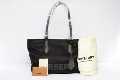 Authentic Burberry Logo Print Nylon Medium Black Tote
