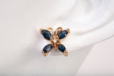 Ladies 14k Yellow Gold Synthetic Sapphire Butterfly Stud Earrings
