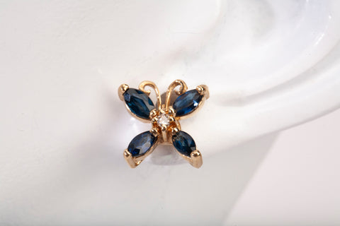Ladies 14k Yellow Gold Synthetic Sapphire Butterfly Stud Earrings