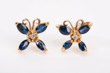 Ladies 14k Yellow Gold Synthetic Sapphire Butterfly Stud Earrings