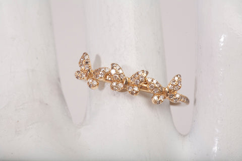 Ladies 14k Yellow Gold Dainty Triple Butterfly Ring