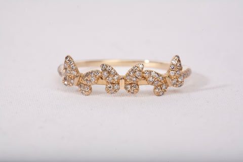 Ladies 14k Yellow Gold Dainty Triple Butterfly Ring