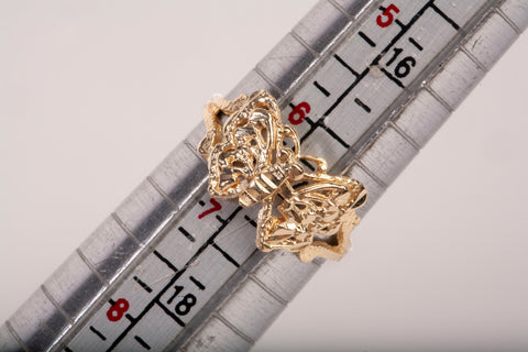 Ladies 14k Yellow Gold Filigree Butterfly Ring