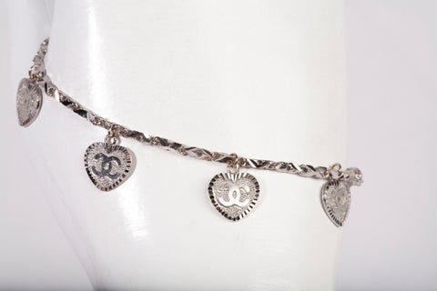 Ladies 18k White Gold Multi Heart Charm Bracelet