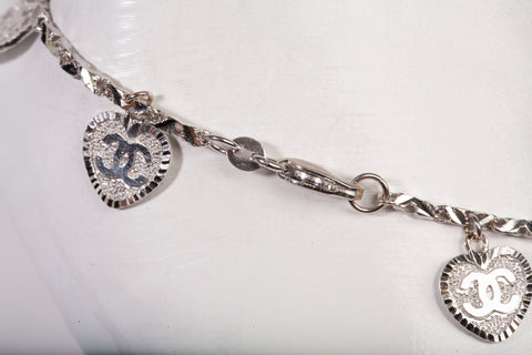Ladies 18k White Gold Multi Heart Charm Bracelet