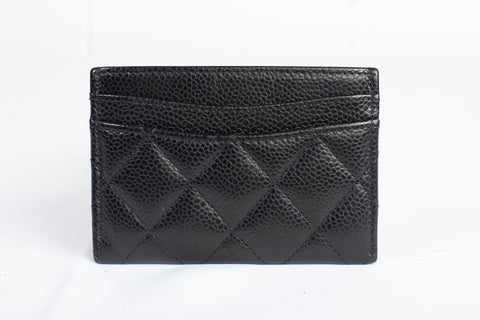 Authentic Black Chanel Quilted Caviar Card Holder