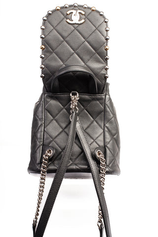 Authentic Chanel Black Lambskin Quilted Metallic Bubble Backpack