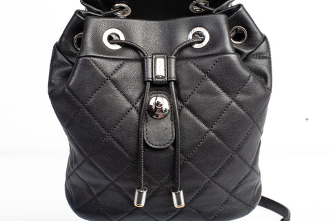 Authentic Chanel Black Lambskin Quilted Metallic Bubble Backpack