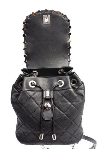 Authentic Chanel Black Lambskin Quilted Metallic Bubble Backpack