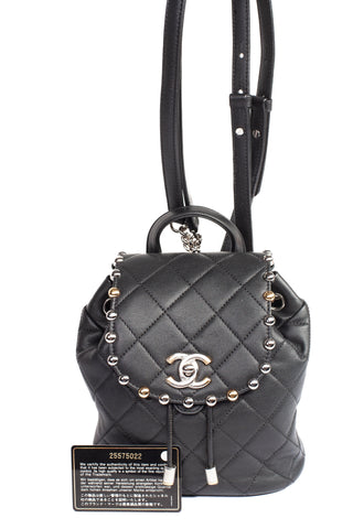 Authentic Chanel Black Lambskin Quilted Metallic Bubble Backpack