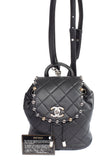 Authentic Chanel Black Lambskin Quilted Metallic Bubble Backpack