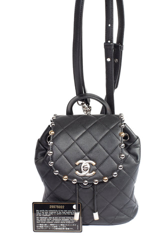 Authentic Chanel Black Lambskin Quilted Metallic Bubble Backpack
