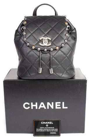 Authentic Chanel Black Lambskin Quilted Metallic Bubble Backpack