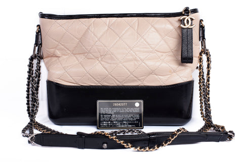 Authentic CHANEL Aged Quitled Calfskin Gabrielle Hobo Shoulder Bag