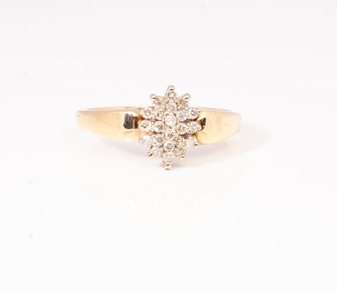 Unique 14k Yellow Gold Diamond Cluster Ring