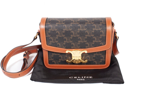 Authentic Celine Teen Triomphe Bag in Triomphe Canvas and Calfskin Leather